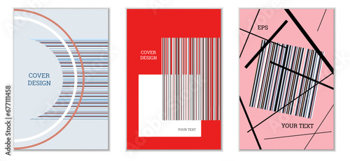 Geometric cover design, set of 3 covers. Abstract unusual background in Memphis style. Bright geometric shapes in random order