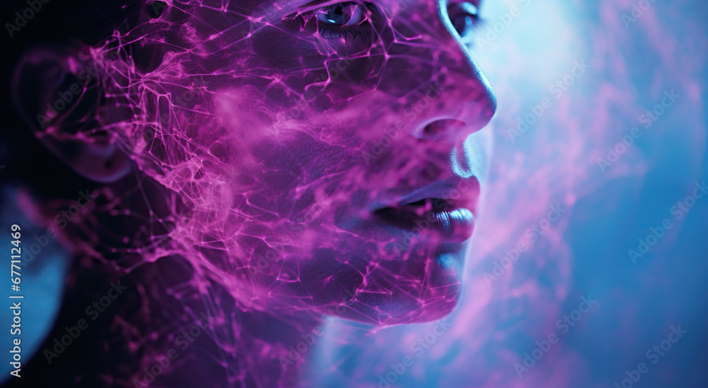woman's face in electric pink smoke. concept of addiction, dissociation, mental illness and confusion woman's face in electric pink smoke. concept of addiction, dissociation, mental illness and confusion