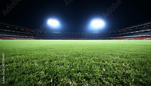 Desolate baseball stadium with radiant glowing diamond illuminated by bright spotlights
