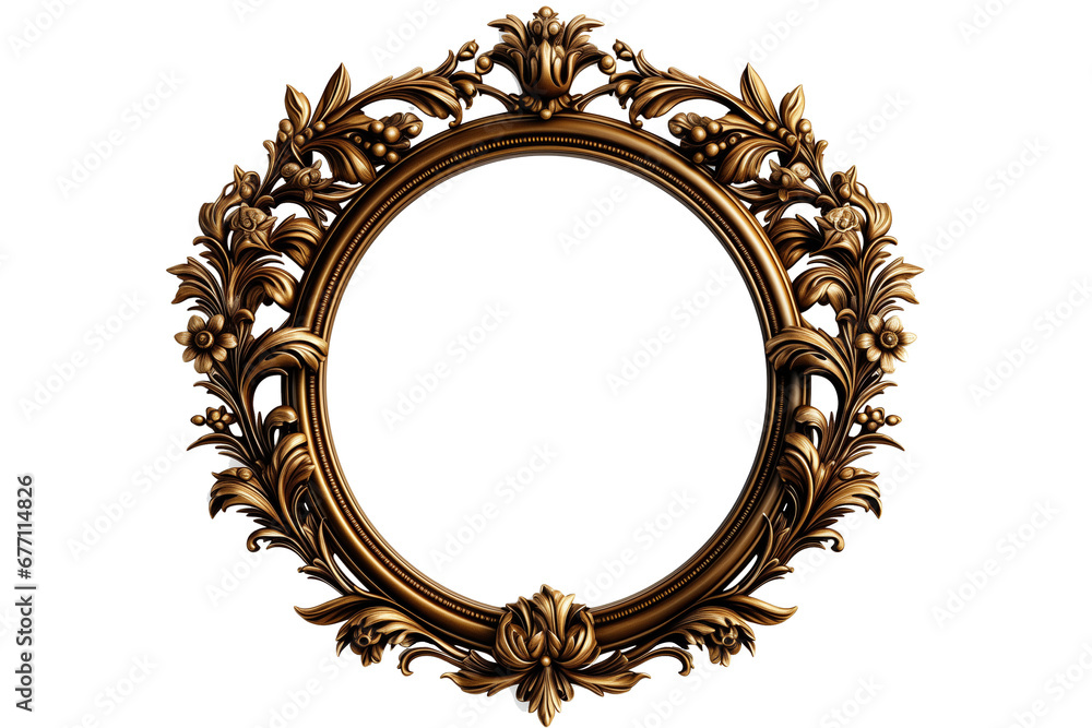 round photo frame isolated over transparent background Baroque