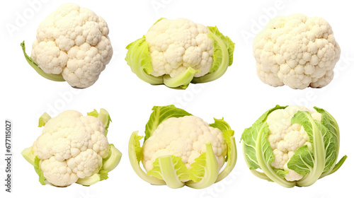 Set of cauliflower isolated on transparent background, image with background removed, created with Generative Ai technology.