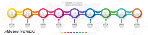 Vector infographic design template. Modern timeline concept with 9 steps, circles. Vector illustration used for diagram, workflow layout, banner, webdesign, presentations, flowchart