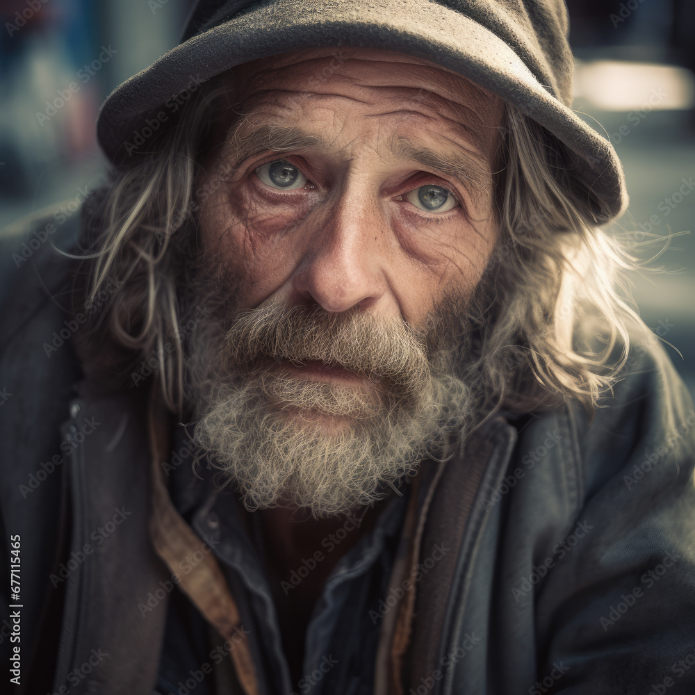 Close-up of an elderly man's poignant gaze, highlighting his grey beard and well-worn hat. Close-up of an elderly man's poignant gaze, highlighting his grey beard and well-worn hat.
