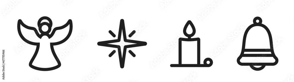 christmas line icons. angel, star, candle and bell. Christmas, New Year and winter design christmas line icons. angel, star, candle and bell. Christmas, New Year and winter design