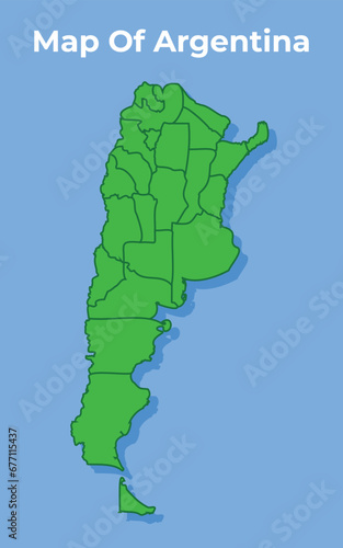Detailed map of Argentina country in green vector illustration