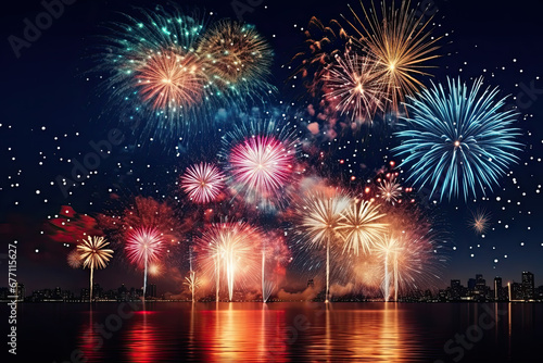 Beautiful fireworks wallpaper for presentation background © grey