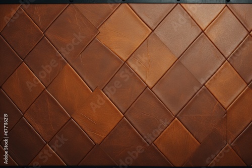 Rustic and distressed brown leather texture background with decorative patches and stitching photo