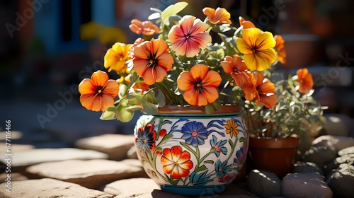 Hand painted terracotta flower pot in bright color