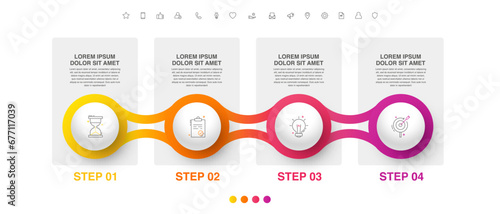 Vector flat infographic template with four circles, elements, sectors. Modern designed for business, presentations, timeline, web design, banner, levels, chart, interface 4 step diagrams