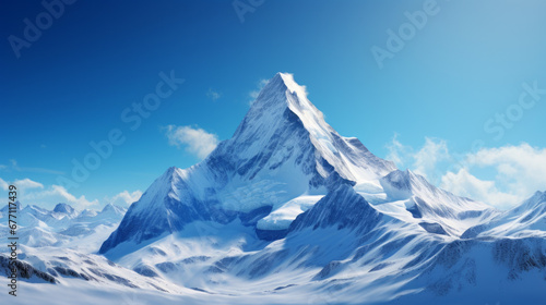 a snow-capped mountain peak with a bright blue sky in the background © Textures & Patterns