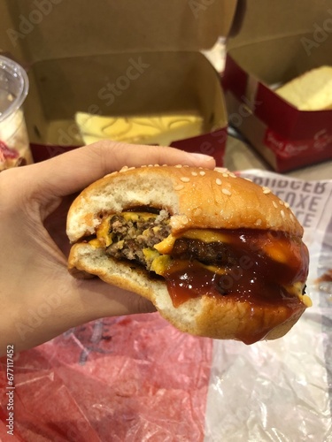 close up of a juicy patty burger 