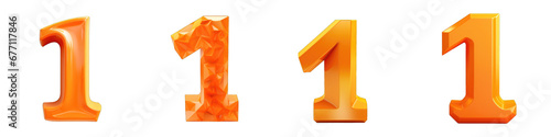 Orange colored number, logotype, number 1 , One isolated on a transparent background