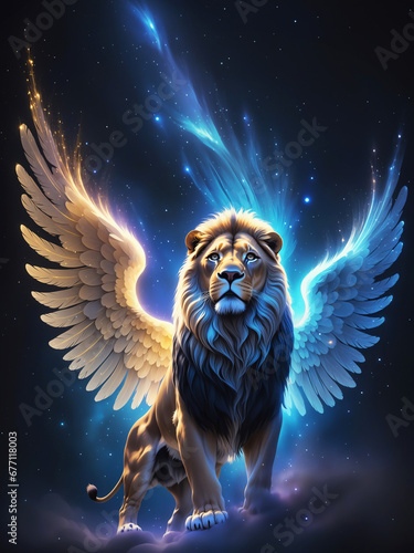 winged lion zodiac sign with space background