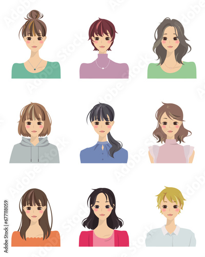 色々な髪型をした女性のイラスト