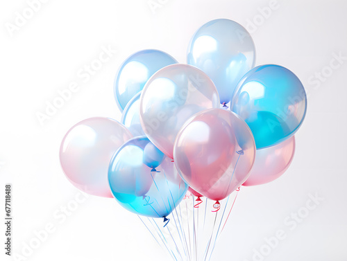 Blue and pink Christmas and new year balloons on a white background. 3d rendering.