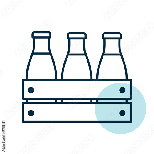 Milk wooden box. Milk bottles crate vector icon