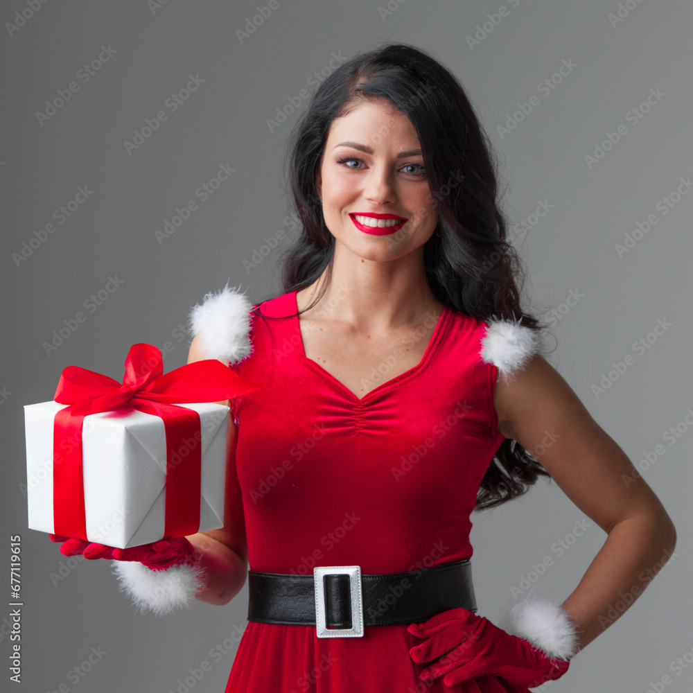 Woman in red Santa Claus outfit