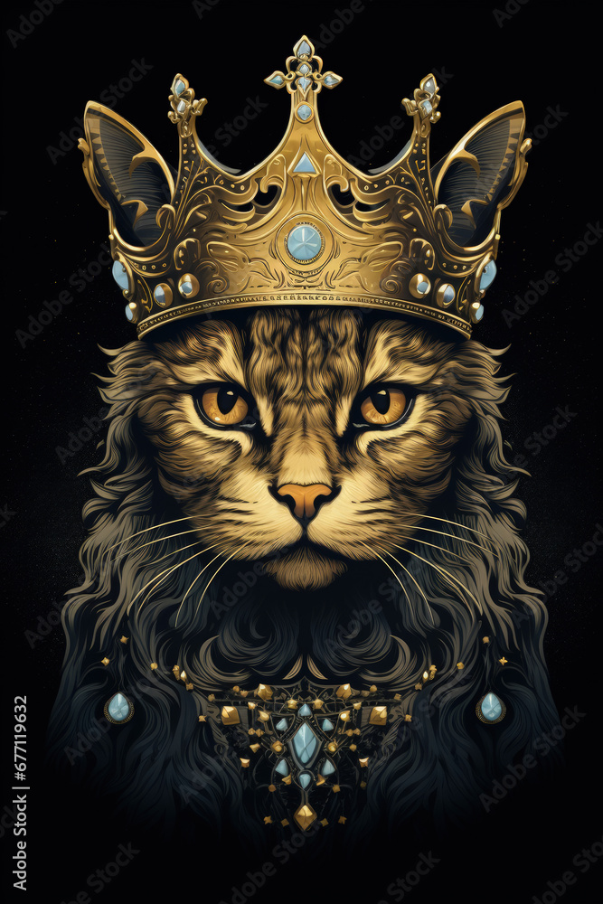stylized cat king with crown and gem stones stylized cat king with crown and gem stones