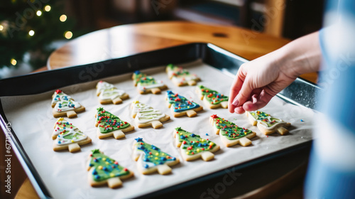 Holiday Baking Delight: Gingerbread Cookies on a Freshly Prepared Tray In this festive scene, gingerbread cookies await their turn in the oven on a pristine baking tray.