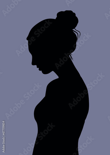 Sad Girl Black Silhouette Profile View