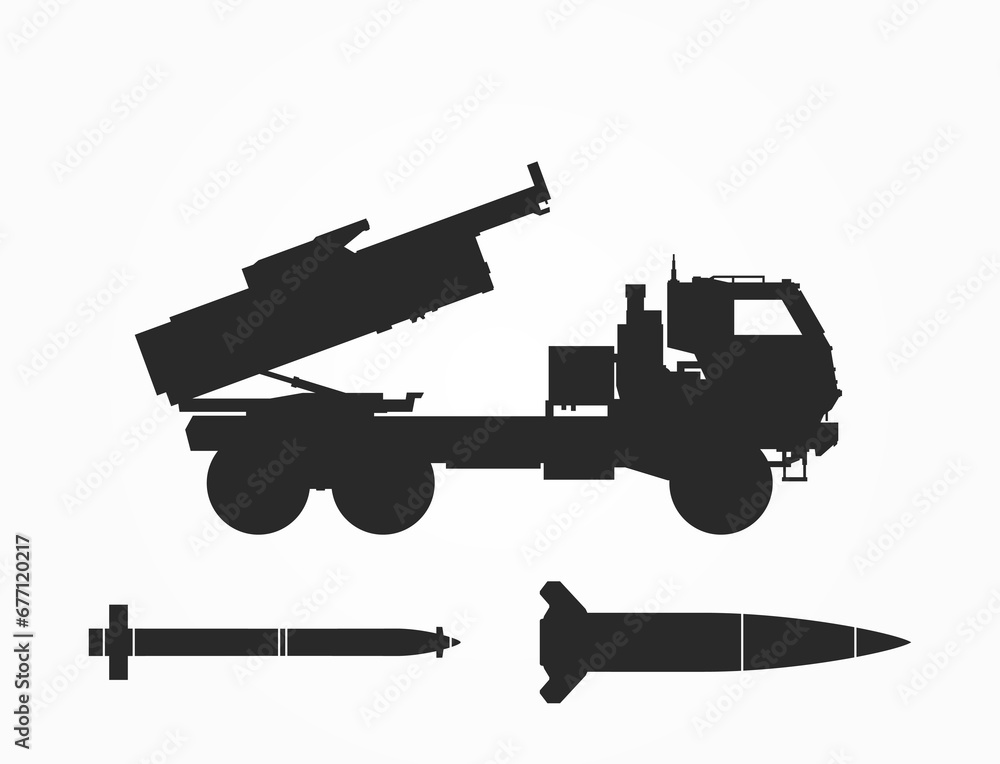 himars, atacms and gmlrs missiles. m142 high mobility artillery rocket system. vector image for military design