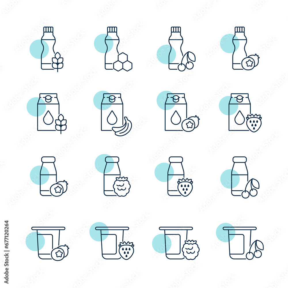 Fruits yogurt set vector icon Fruits yogurt set vector icon