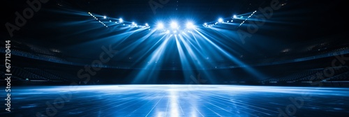 Title majestic empty basketball court illuminated by brilliant white lights in a vast arena