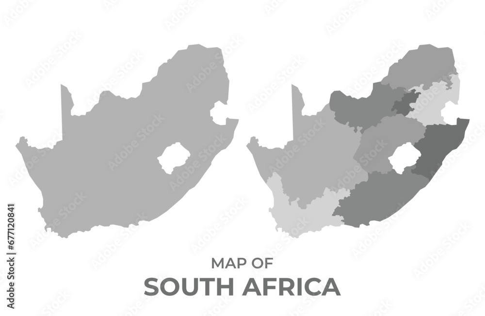 Greyscale vector map of South Africa with regions and simple flat illustration