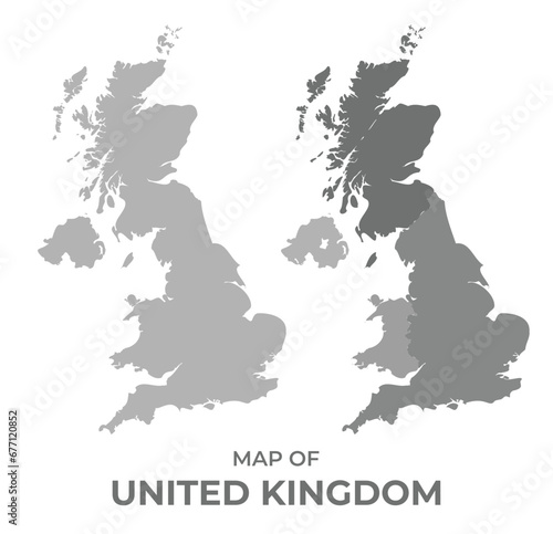 Greyscale vector map of Britain with regions and simple flat illustration