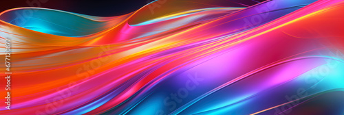 3d abstract wallpaper. Liquid metal rainbow waves banner. Three dimensional rainbow colored swirls background