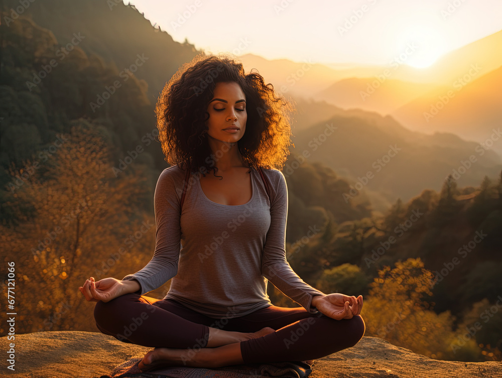 Yoga in the rising morning sun with a black woman