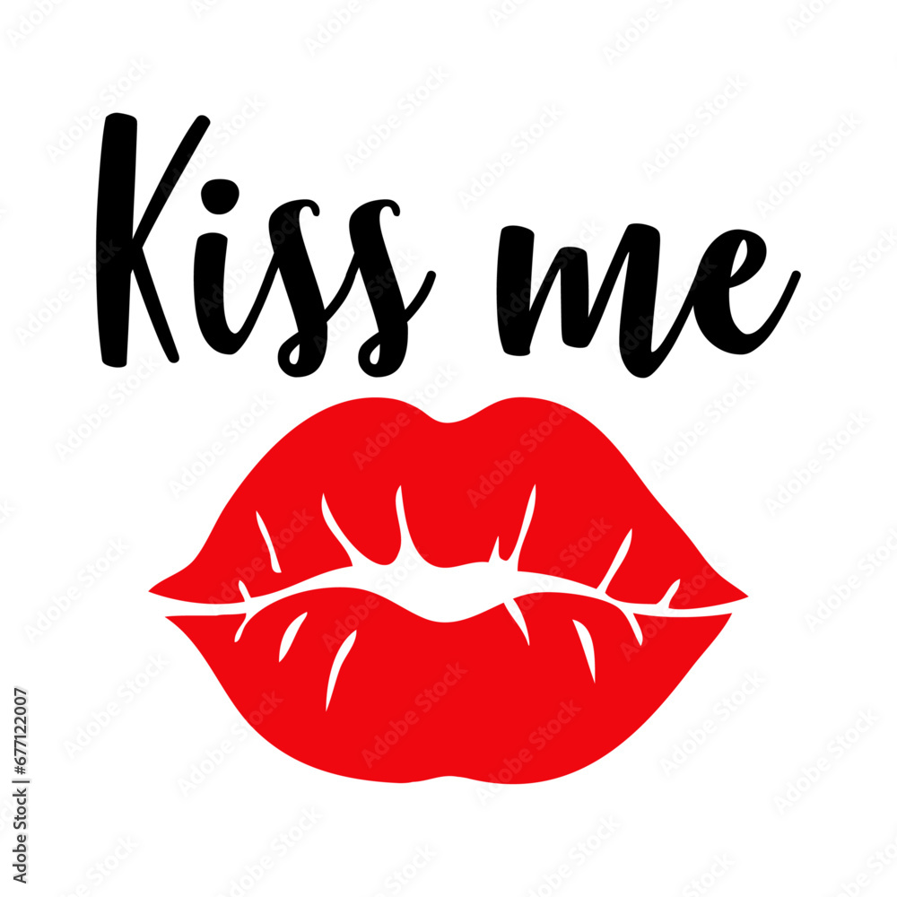 Logo con palabra kiss me en texto manuscrito con silueta de labios