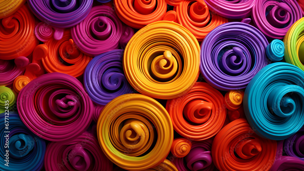 Whimsical Spirals and Curls in Vibrant Colors. 3D Whimsical Spirals and Curls in Vibrant Colors. 3D