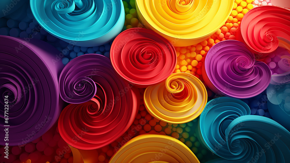 Whimsical Spirals and Curls in Vibrant Colors. 3D Whimsical Spirals and Curls in Vibrant Colors. 3D