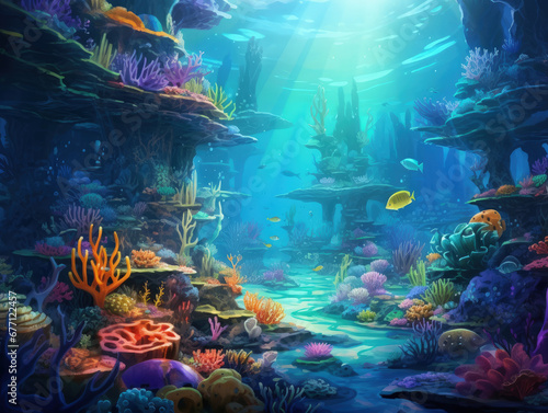 Illustration of big colorful underwater reef structures