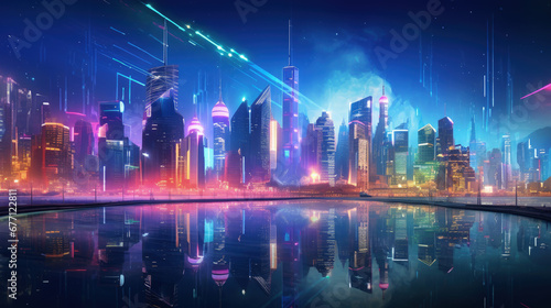 Colorful illustration of a science fiction cityscape