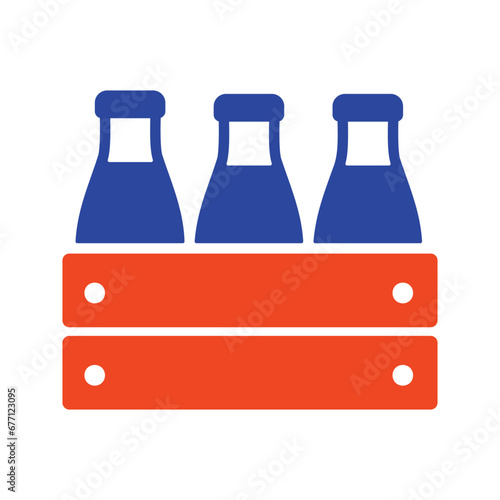 Milk wooden box. Milk bottles crate vector icon