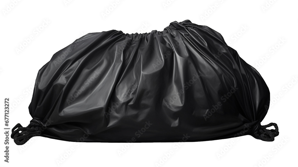 Black garbage bag isolated on transparent background, image with background removed, created with Generative Ai technology. Black garbage bag isolated on transparent background, image with background removed, created with Generative Ai technology.