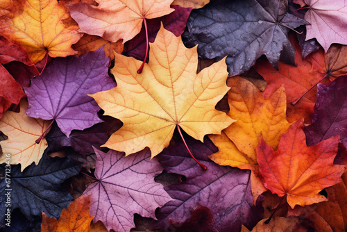 Colorful autumn leaves background. Fall season concept. Top view.