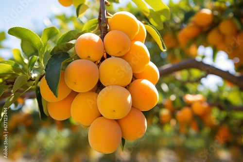 Beautiful apricot tree with abundant ripe fruits in a vibrant and serene garden setting