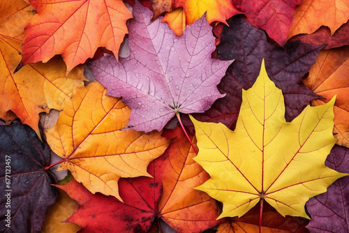 Colorful autumn leaves background. Fall season concept. Top view.