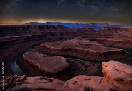 Moonlit Mesa: Utah's Dead Horse Point Nighttime Vista. photo