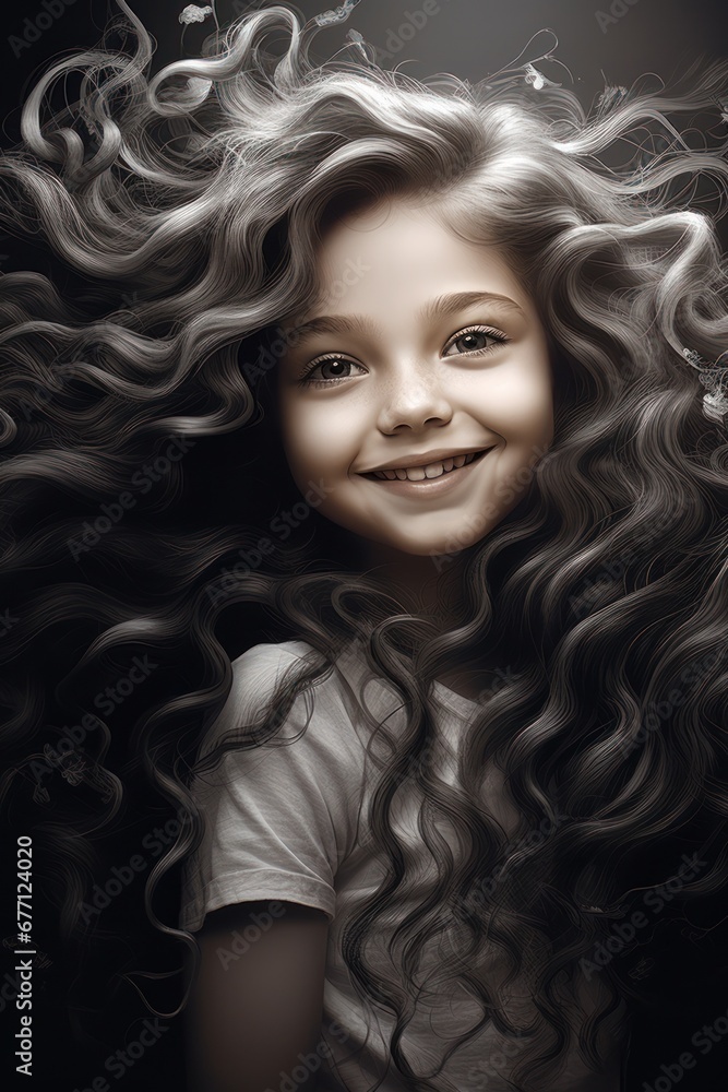 Illustration d'un portrait dune jeune fille de dix ans avec des cheveux bouclés