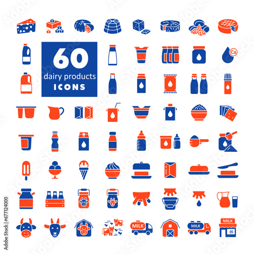 Milk, dairy products vector icon set