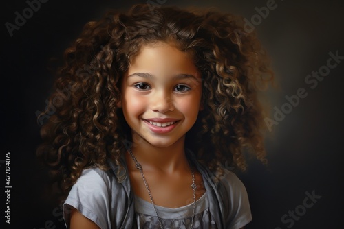 Illustration d'un portrait dune jeune fille de dix ans avec des cheveux bouclés photo