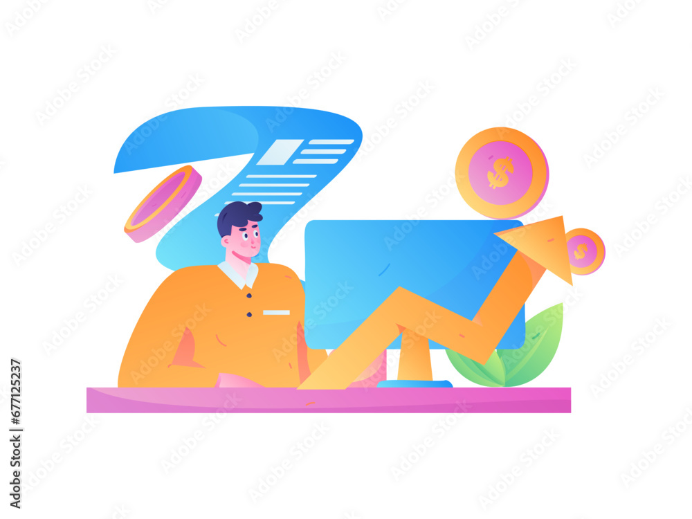 Obraz premium Internet financial management investment flat vector concept operation hand drawn illustration