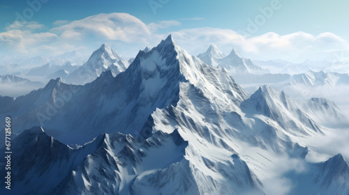 A stunning aerial shot of a mountain range with jagged peaks and snow-covered slopes © Textures & Patterns