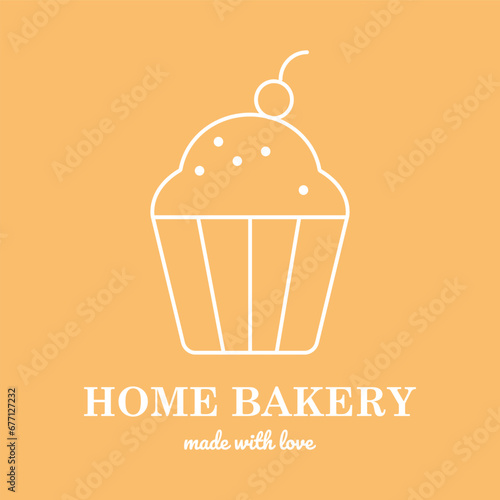 Simple bakery logo. Cupcake linear icon