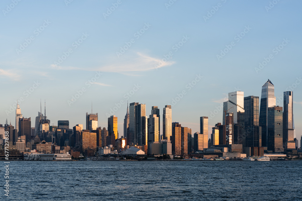 New York west side at sunset, panoramic view on Hudson Yards