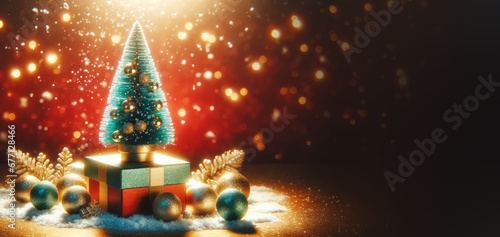 Festive Christmas Tree with Gifts Mockup Background, Generative AI
